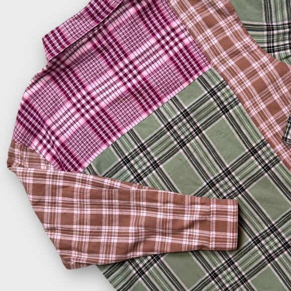 BP NEW RETRO 90S COTTON PLAID PATCHWORK FLANNEL PINK GREEN MEDIUM - Picture 5 of 9
